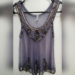 Free People Sequin Embellished Sheer Tank XS